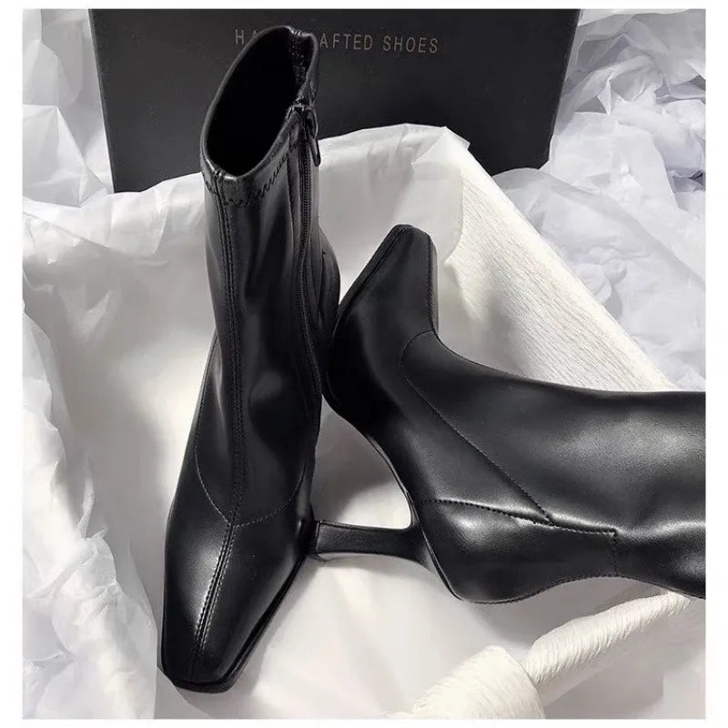 New Square Toe High Heels Warm Plush Platform Ankle Boot