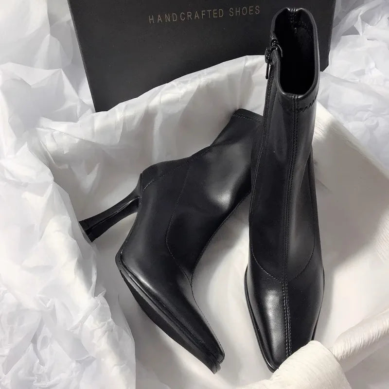 New Square Toe High Heels Warm Plush Platform Ankle Boot