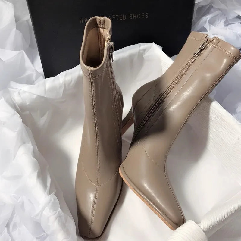 New Square Toe High Heels Warm Plush Platform Ankle Boot