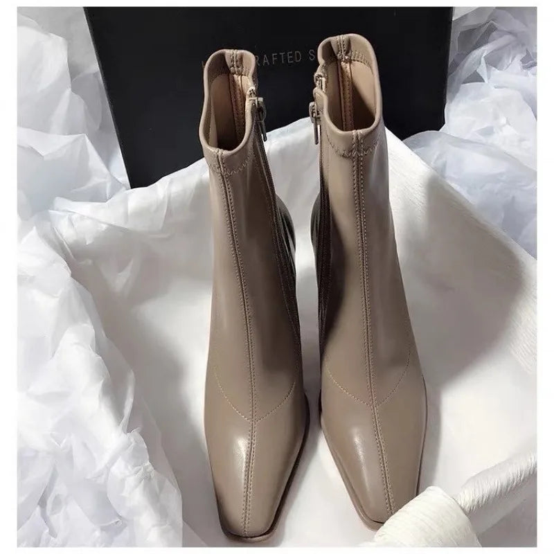 New Square Toe High Heels Warm Plush Platform Ankle Boot
