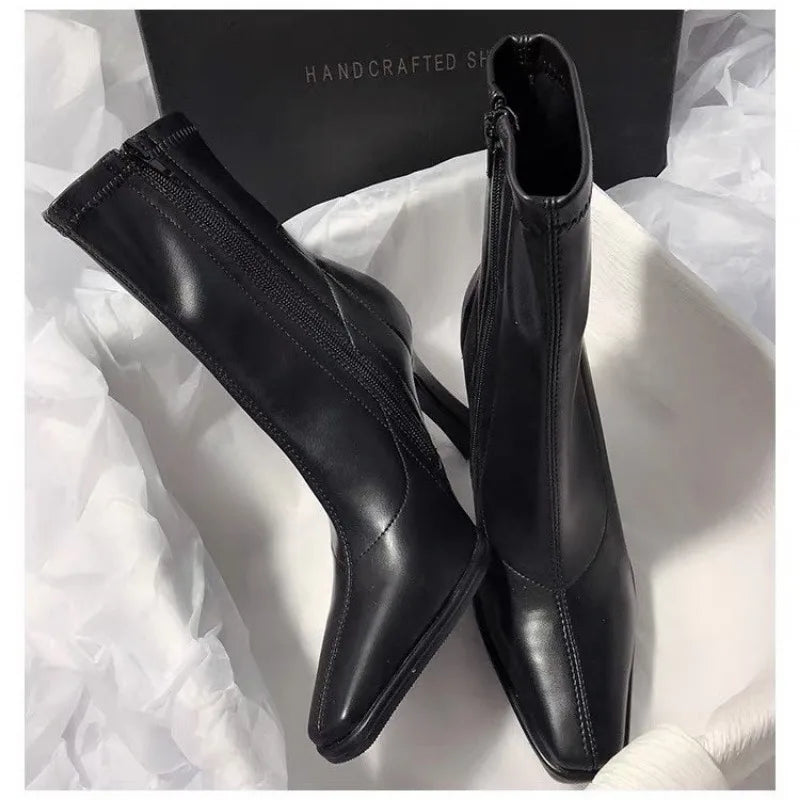 New Square Toe High Heels Warm Plush Platform Ankle Boot