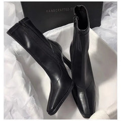 New Square Toe High Heels Warm Plush Platform Ankle Boot