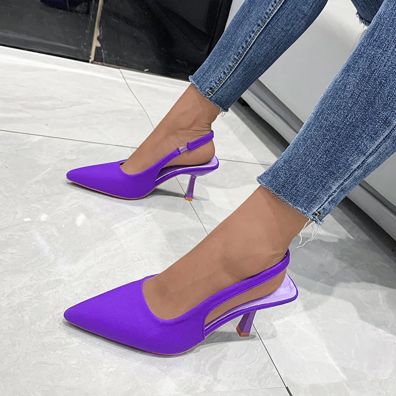 Closed Toe Green Single Thin Mid-heeled Pointed Plus Size Low Heel Pumps