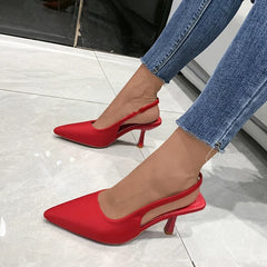 Closed Toe Green Single Thin Mid-heeled Pointed Plus Size Low Heel Pumps