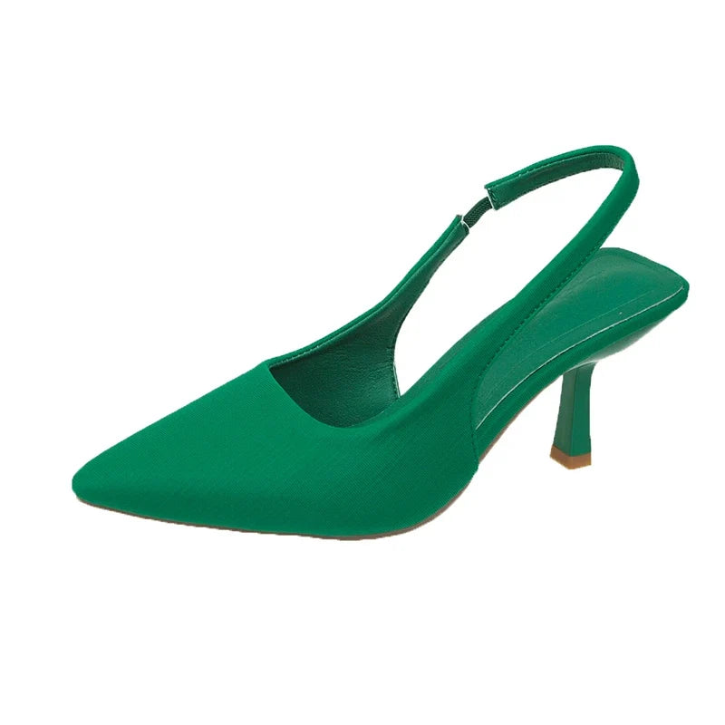 Closed Toe Green Single Thin Mid-heeled Pointed Plus Size Low Heel Pumps