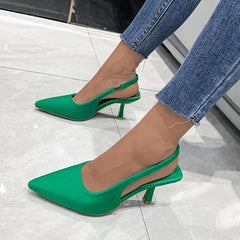 Closed Toe Green Single Thin Mid-heeled Pointed Plus Size Low Heel Pumps