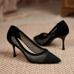 New Lace Mesh Breathable Lightweight Comfort Thin High Shoes Low Heel Pumps