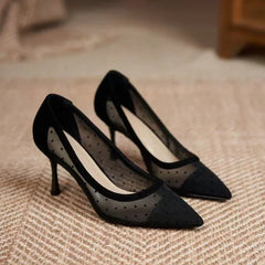 New Lace Mesh Breathable Lightweight Comfort Thin High Shoes Low Heel Pumps
