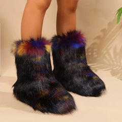 Fuzzy Fluffy Plush Warm Lined Slip-On Snow Boot