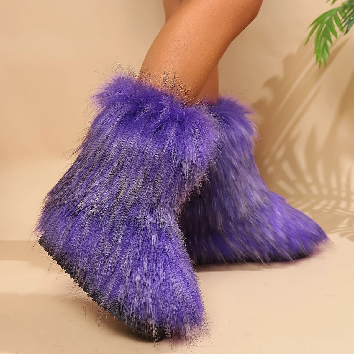 Fuzzy Fluffy Plush Warm Lined Slip-On Snow Boot