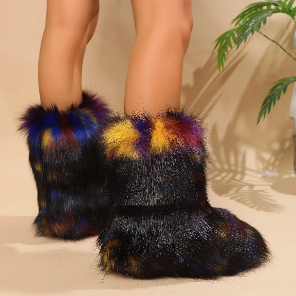 Fuzzy Fluffy Plush Warm Lined Slip-On Snow Boot