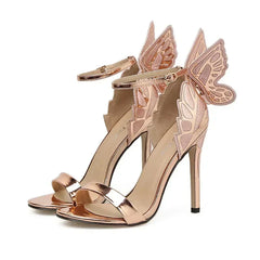 Open Toe Buckle Strap Big Butterfly Wings High Heel High Heel