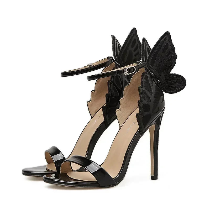 Open Toe Buckle Strap Big Butterfly Wings High Heel High Heel