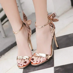 Open Toe Buckle Strap Big Butterfly Wings High Heel High Heel