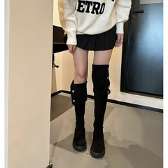 Over The Cowboy Designer Platform Fur Suede Wedges Knee High Boots