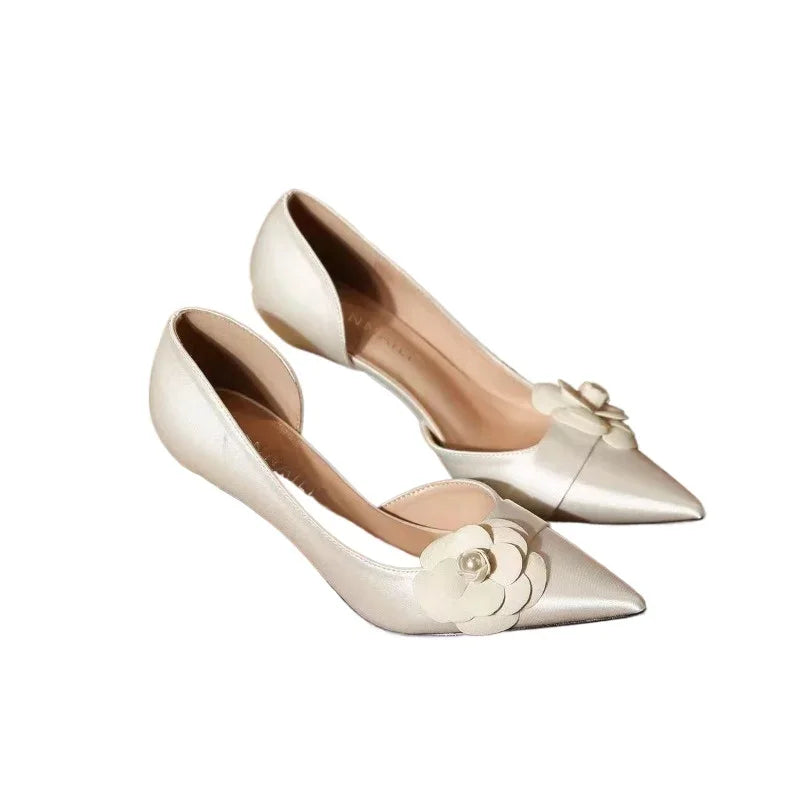 Pointed Solid Color Slingback Slip on Shoes Low Heel Pumps