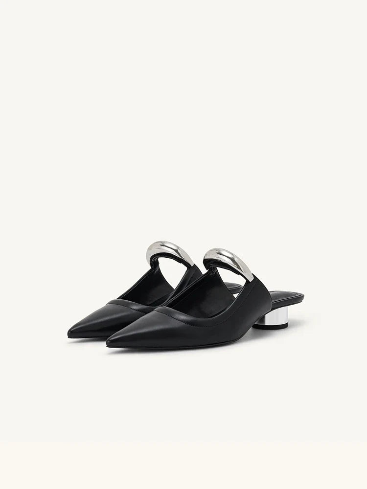 Punk Gothic Metal Buckle Pointed Thick Slippers Platform Women's Shoes Low Heel Pumps