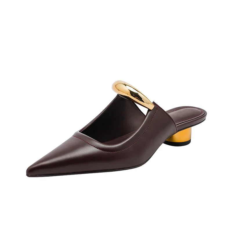 Punk Gothic Metal Buckle Pointed Thick Slippers Platform Women's Shoes Low Heel Pumps