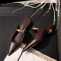 Punk Gothic Metal Buckle Pointed Thick Slippers Platform Women's Shoes Low Heel Pumps