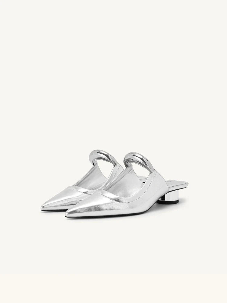 Punk Gothic Metal Buckle Pointed Thick Slippers Platform Women's Shoes Low Heel Pumps