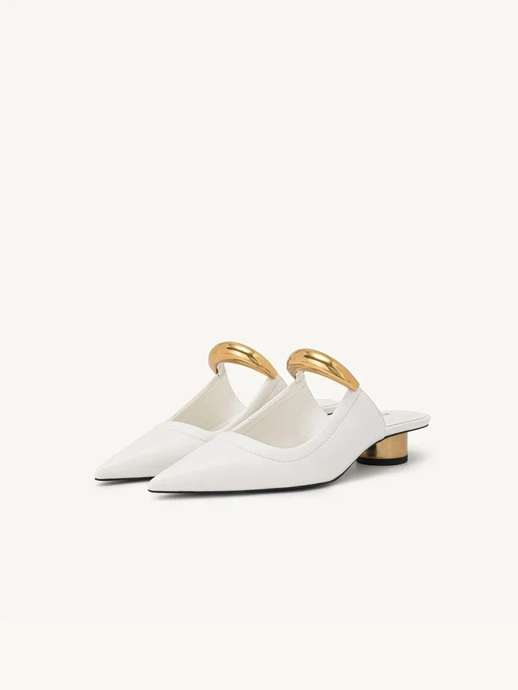 Punk Gothic Metal Buckle Pointed Thick Slippers Platform Women's Shoes Low Heel Pumps