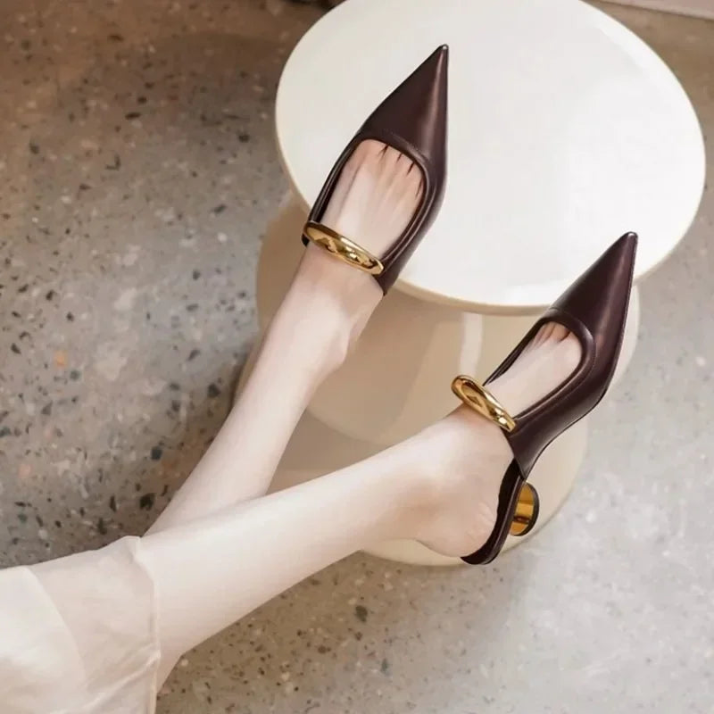 Punk Gothic Metal Buckle Pointed Thick Slippers Platform Women's Shoes Low Heel Pumps