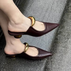 Punk Gothic Metal Buckle Pointed Thick Slippers Platform Women's Shoes Low Heel Pumps