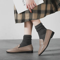 Retro Leather Casual Round Toe Office Work Slip On Flats Loafers