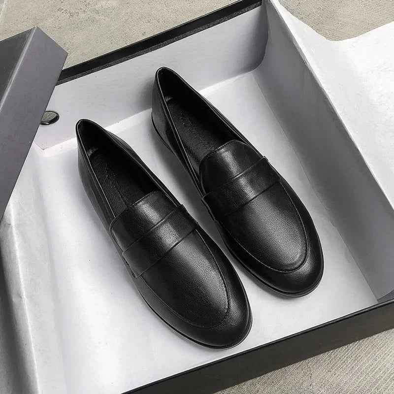 Retro Leather Casual Round Toe Office Work Slip On Flats Loafers