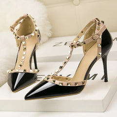 Rivet Pointed Toe Designer Hollow Red Fine High Heel High Heel