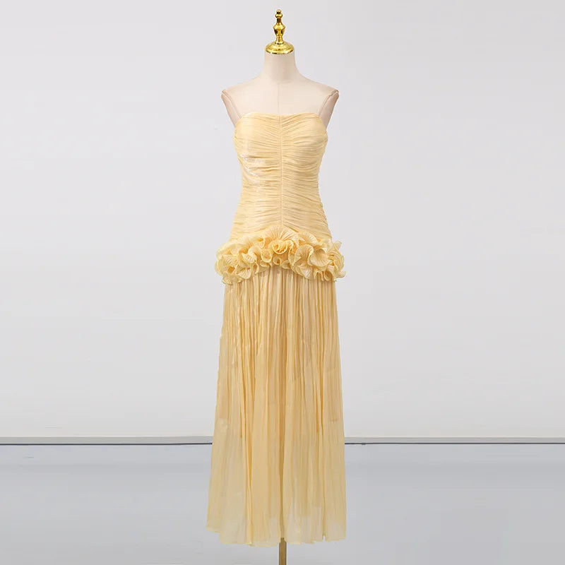 Elegant Solid Color Spliced Folds Slim Dress