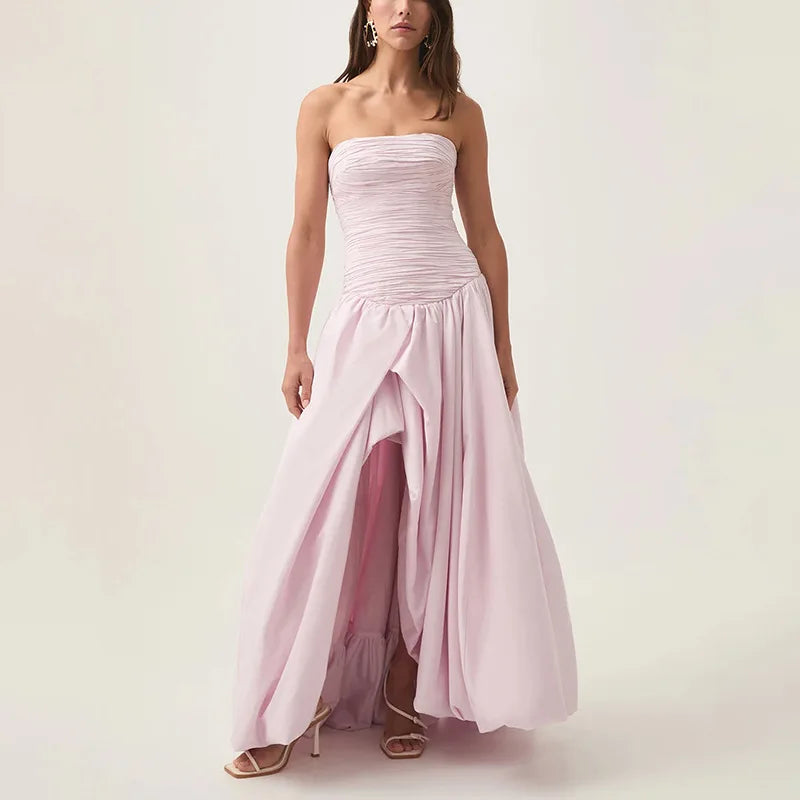 Strapless Solid Color Maxi Dress