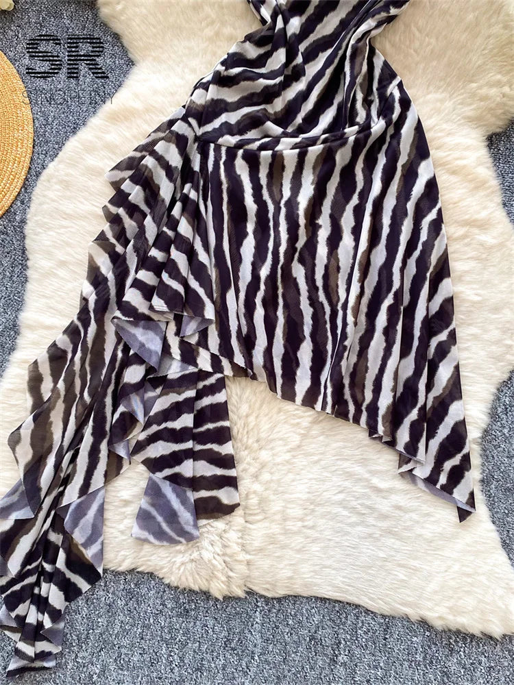 Zebra Print Mesh Dress