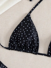 Sexy Black Polka Dot Print 3 Piece Bikini Set