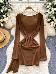 Sexy Backless Bodycon Dresss Autumn Long Sleeve V Neck Metal Button Sashes American Spicy Short Dresses
