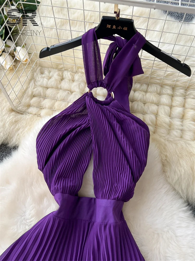 Sexy Halter Pleated Dress