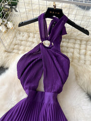 Sexy Halter Pleated Dress