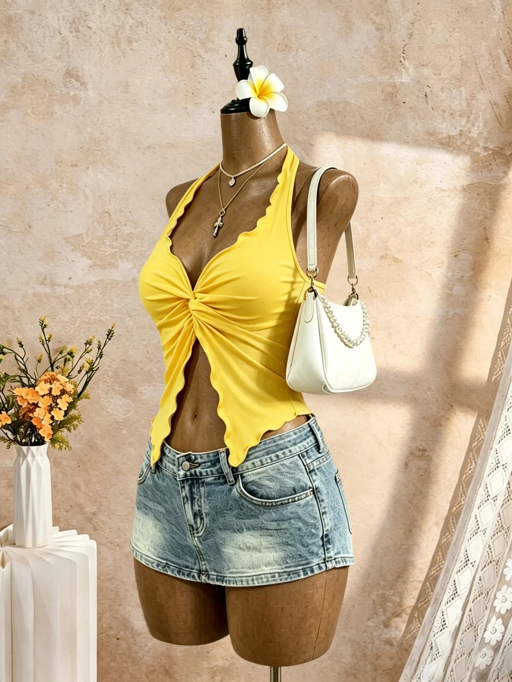 Trim Irregular Hanky Hem Slim Fit Crop Cami Top