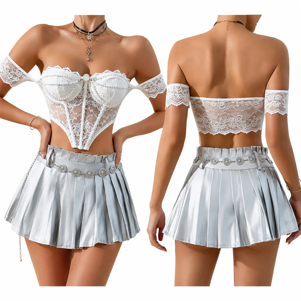 Detachable Off Shoulder Lace Boned Corset Top