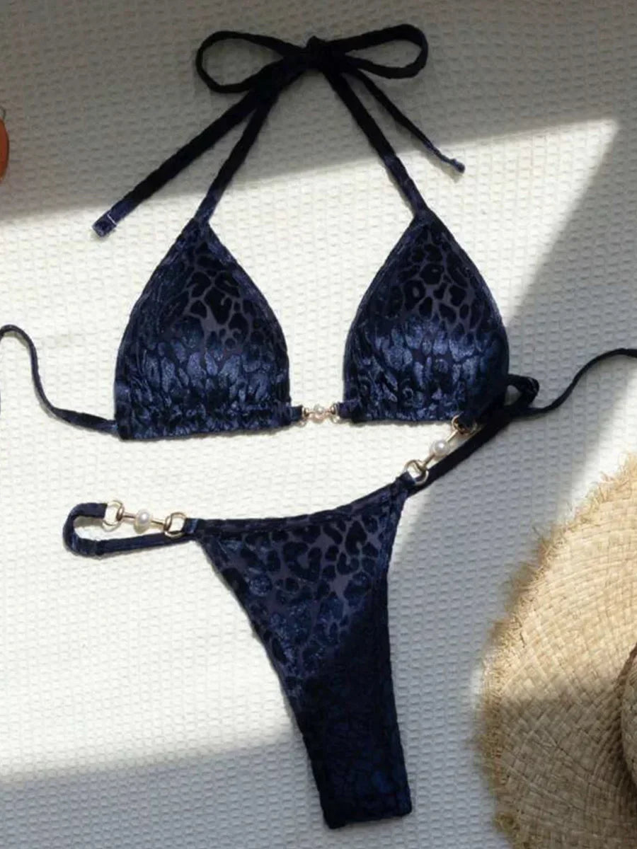Sexy Leopard Velvet Bikini