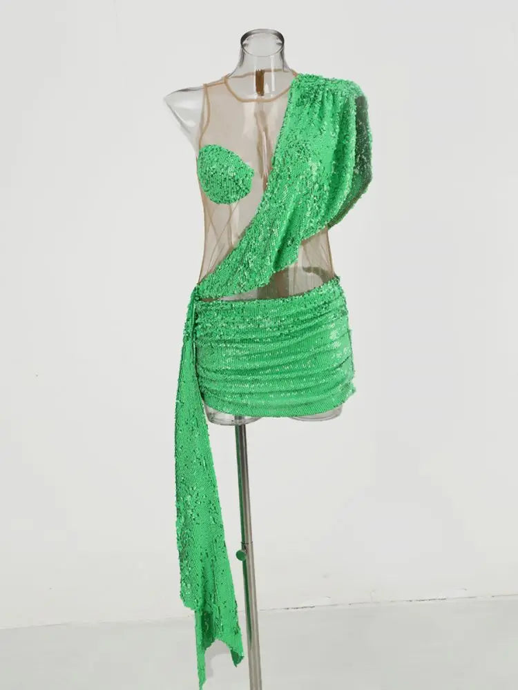 Green Sequin Patchwork Dress