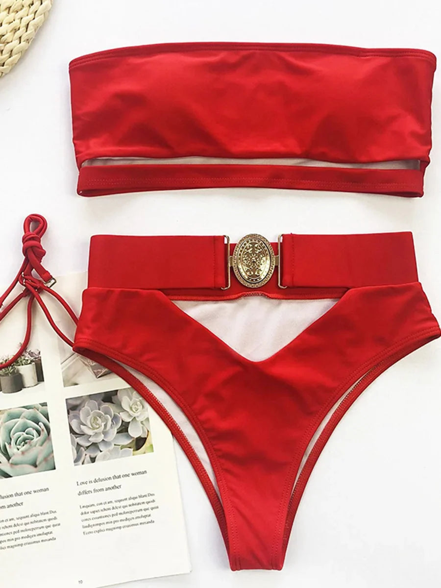 Snake Printed Bandeau Bikini