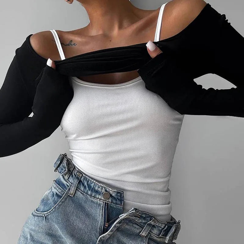 Elegant Color Contrast Spliced 2 Piece Outfits