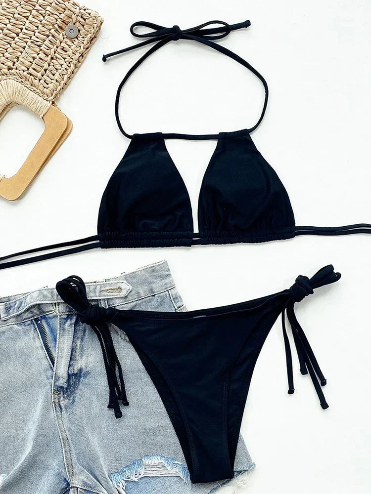 Sexy Tie Side Strappy Halter Bikini