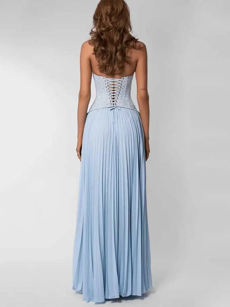 Elegant Corset Halter Pleated Maxi Dress