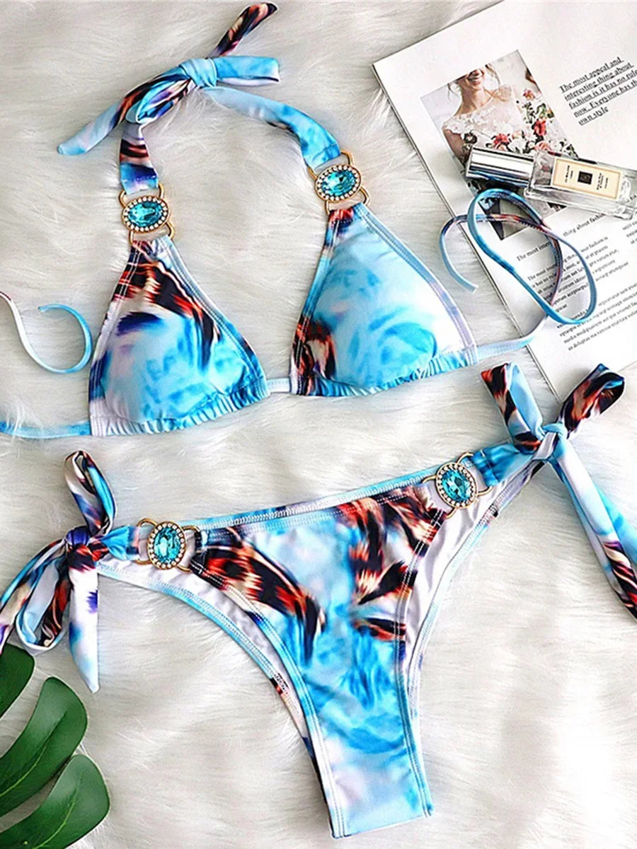 Sexy Leopard Crystal Diamond Bikini