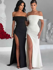 Elegant Off-shoulder High Split Maxi Dress