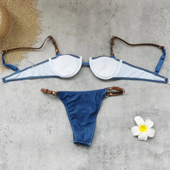 Sexy Blue Imitation Denim Bikini Set