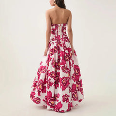 Retro Printed Strapless Brithday Dress