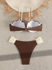 Sexy Coffee Contrast Bikini Set